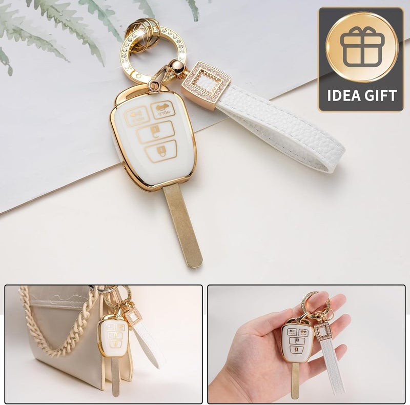 CACARLIKE Toyota Key Fob Cover with Leather Lanyard, Compatible with 2018-2024 Highlander RAV4 Camry Avalon C-HR Corolla GT86 Smart Key Protector Holder - Image 4